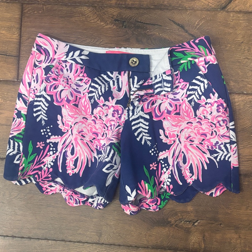 Lilly Pulitzer Navy and Pink Floral High Waist Shorts